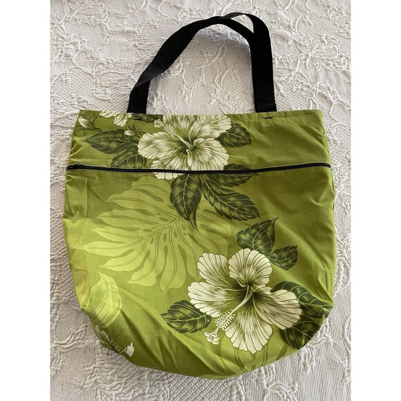 Local Design Hawaii Reversible Tote Flowers Leaves Large Zipper Bag Souvenir USA - Picture 3 of 12